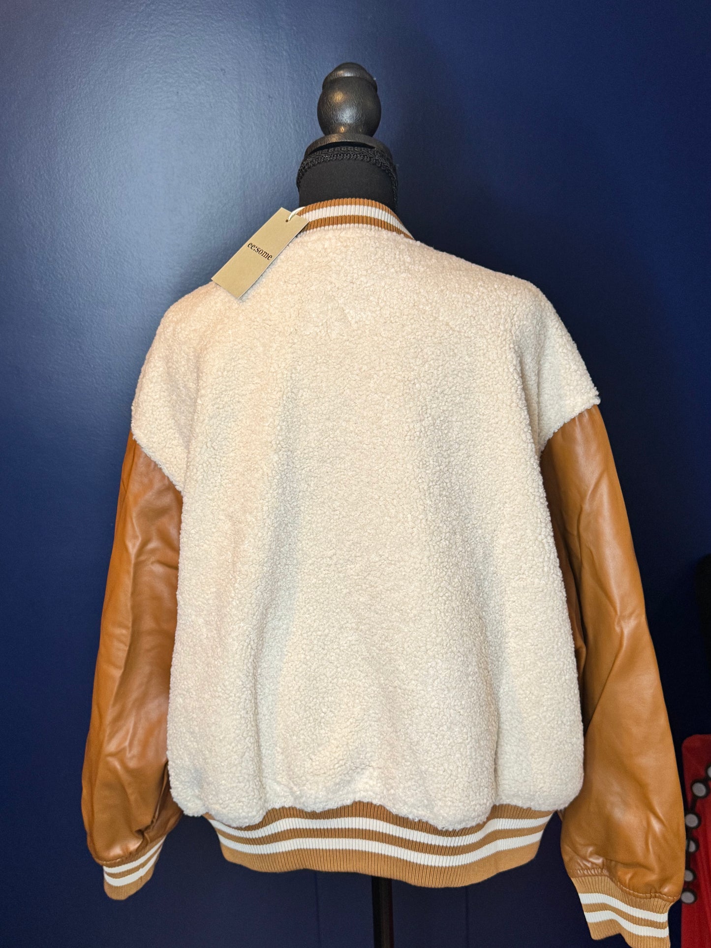 Peanut Butter Sherpa Letterman Jacket