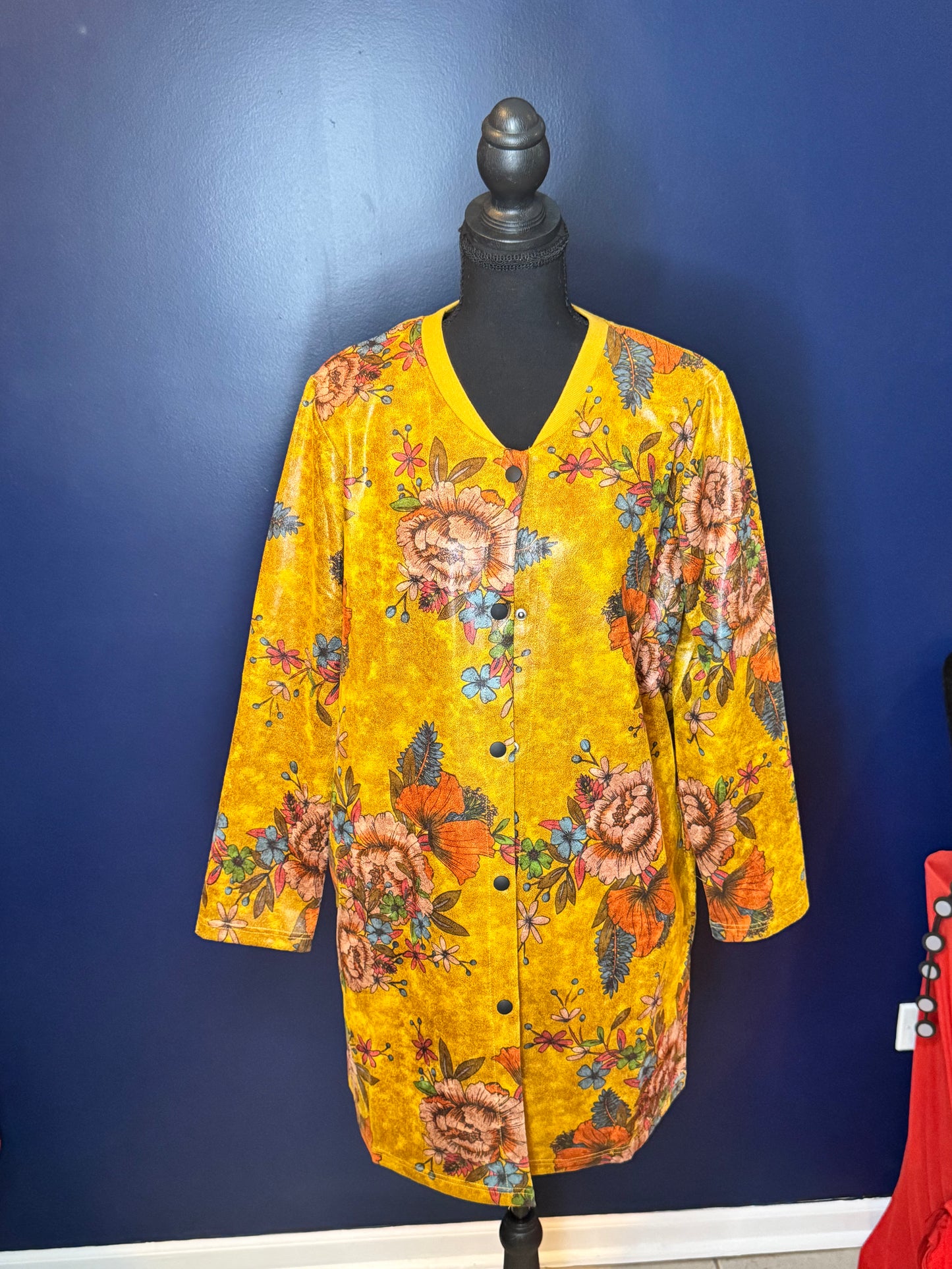 Floral Print Thigh Length Jacket