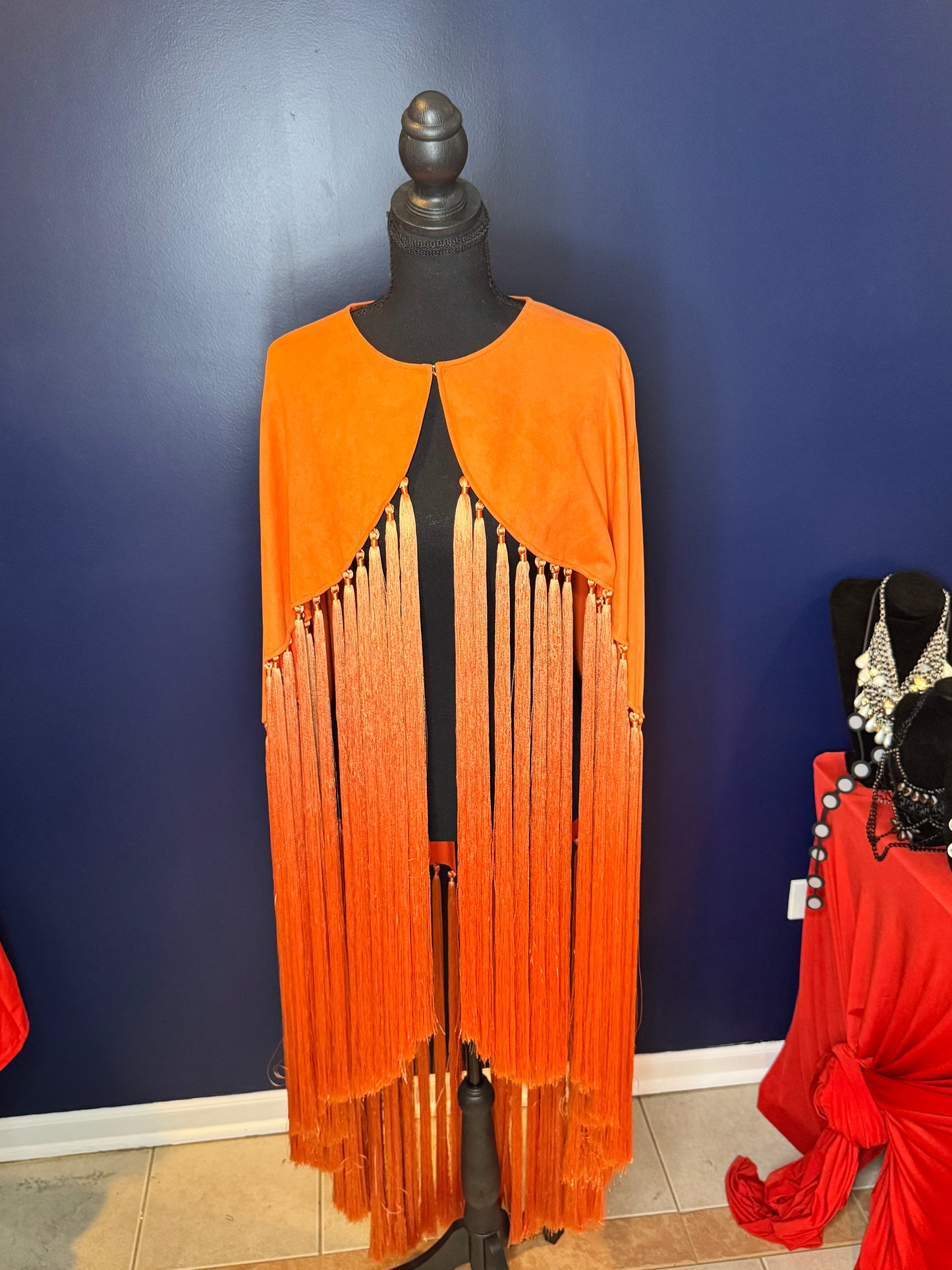 Luxe Orange Fringe Tassels Cape