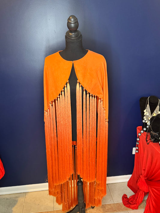 Luxe Orange Fringe Tassels Cape