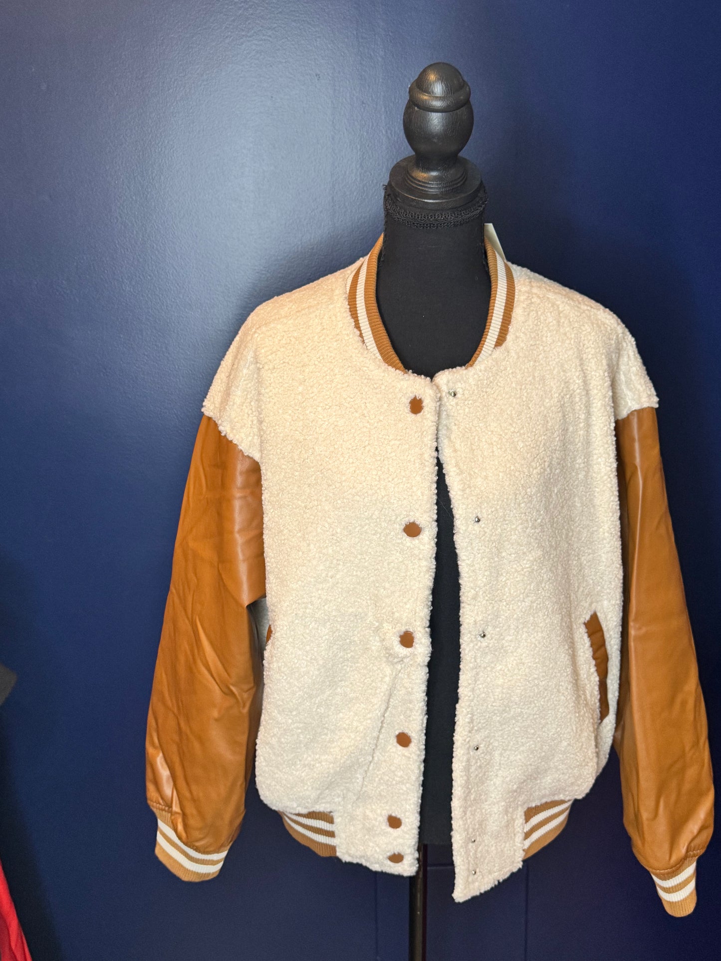 Peanut Butter Sherpa Letterman Jacket