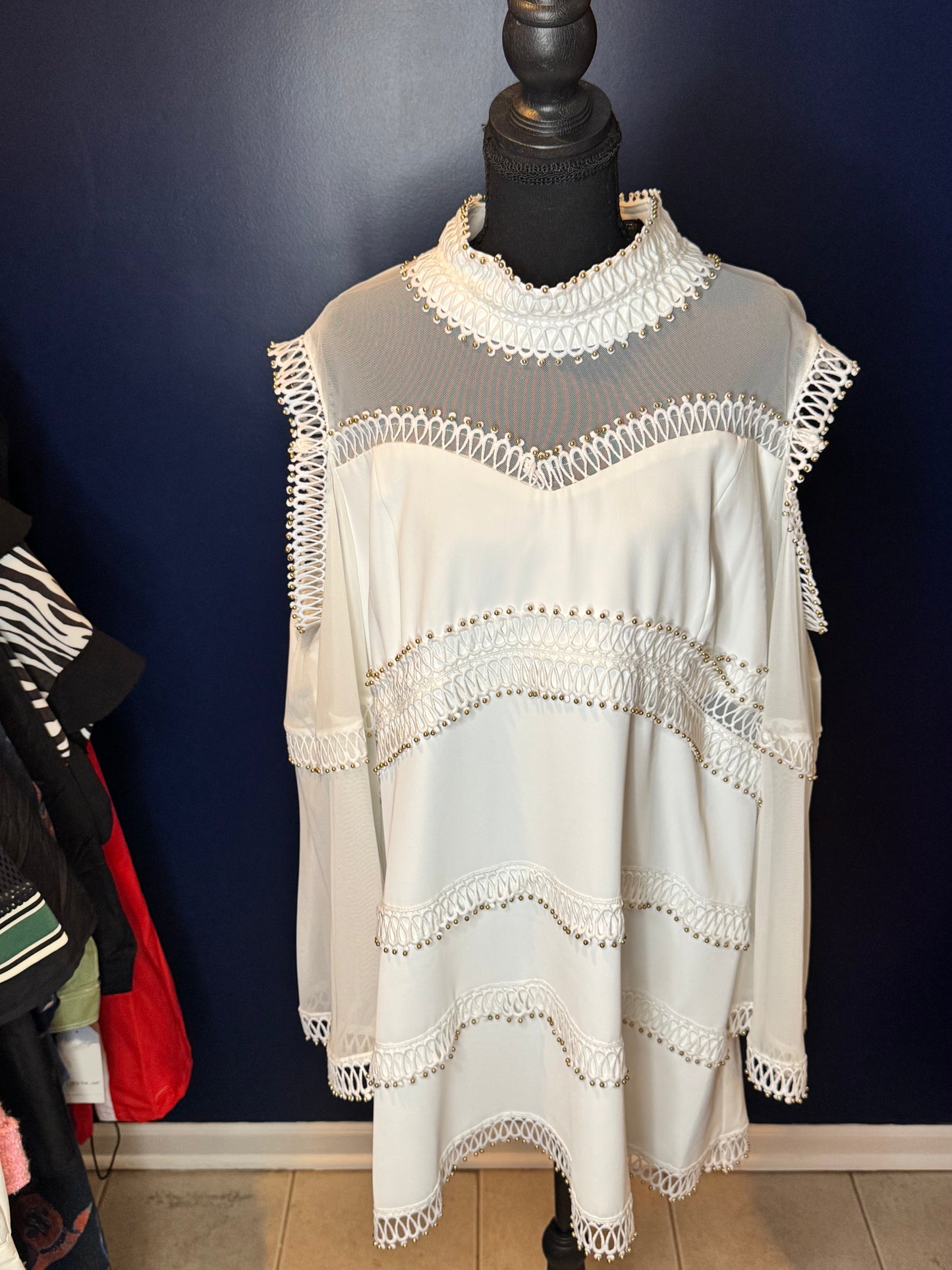 Sheer White and Gold Studded Dress